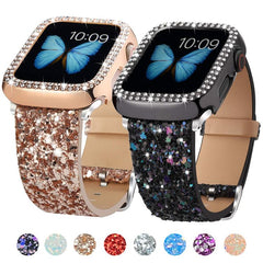 Correa de reloj de cuero con lentejuelas bri...