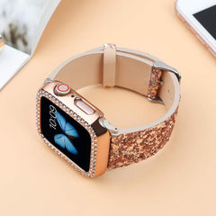 Correa de reloj de cuero con lentejuelas bri...