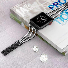 Correa de reloj metálica con tres diamantes ...