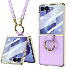 Funda para teléfono de cuero con anillo de g...
