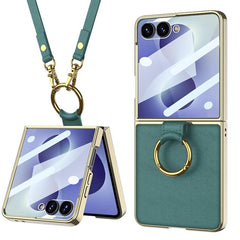 Funda para teléfono de cuero con anillo de g...