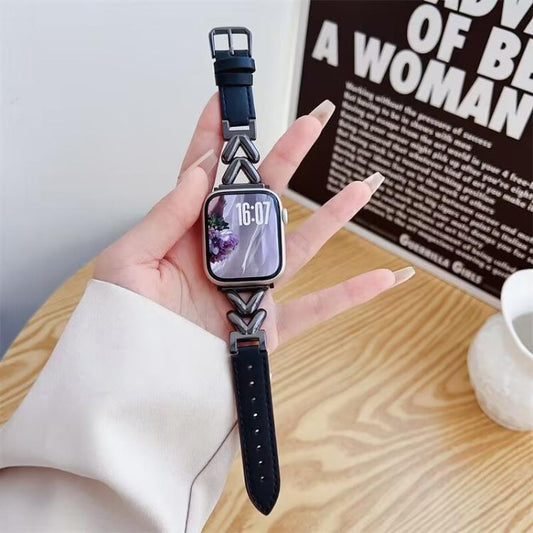 Correa de reloj híbrida de cuero y metal en ...