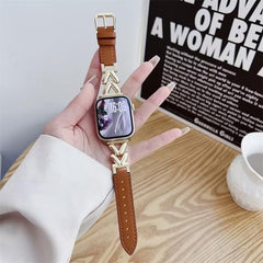 Correa de reloj híbrida de cuero y metal en ...