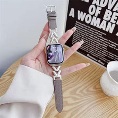 Correa de reloj híbrida de cuero y metal en ...