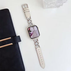 Correa de reloj híbrida de cuero y metal con...