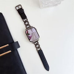 Correa de reloj híbrida de cuero y metal con...