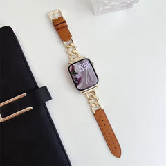 Correa de reloj híbrida de cuero y metal con...