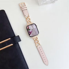 Correa de reloj híbrida de cuero y metal con...