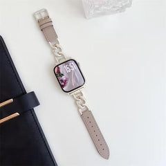 Correa de reloj híbrida de cuero y metal con...