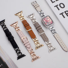 Correa de reloj híbrida de cuero y metal con...