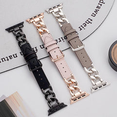 Correa de reloj híbrida de cuero y metal con...