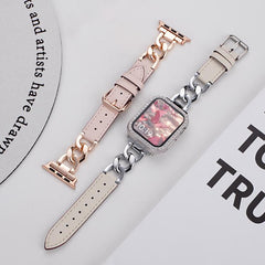 Correa de reloj híbrida de cuero y metal con...