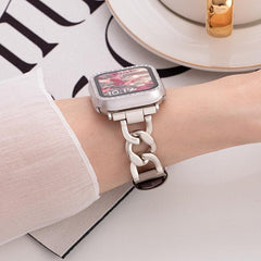 Correa de reloj híbrida de cuero y metal con...