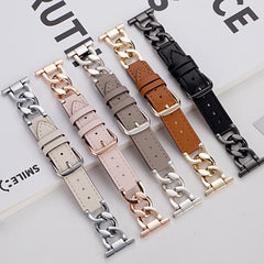 Correa de reloj híbrida de cuero y metal con...