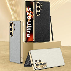 Funda para teléfono de cuero brocado platead...