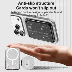 Bolsa con adhesivo magnético para la parte trasera del teléfono y ranuras para tarjetas.