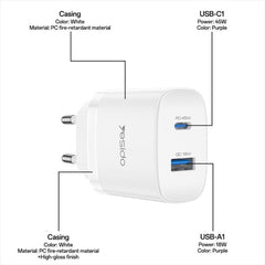 Cargador rápido Yesido PD45W con interfaz du...