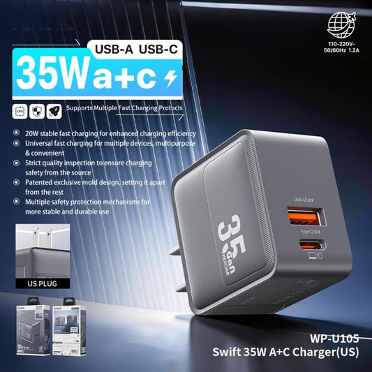 WK WP-U105 Swift 35W USB-C / Type-C, USB-A C...