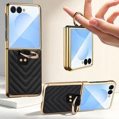 Funda para teléfono de cuero con anillo metá...