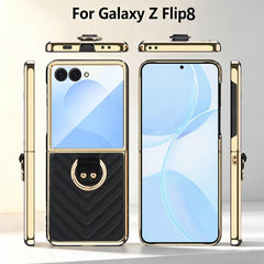 Funda para teléfono de cuero con anillo metá...