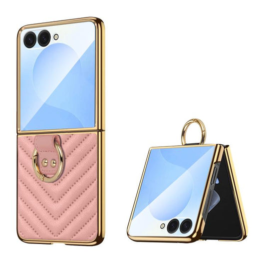 Funda para teléfono de cuero con anillo metá...
