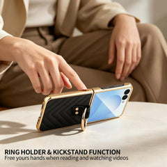 Funda para teléfono de cuero con anillo metá...
