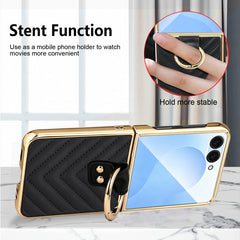 Funda para teléfono de cuero con anillo metá...