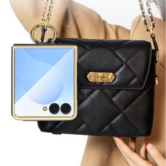 Funda para teléfono de cuero con anillo metá...