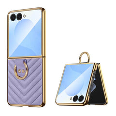 Funda para teléfono de cuero con anillo metá...