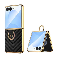 Funda para teléfono de cuero con anillo metá...