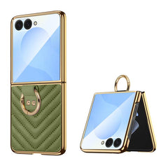 Funda para teléfono de cuero con anillo metá...