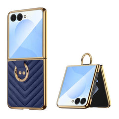 Funda para teléfono de cuero con anillo metá...