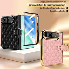 VIETAO Diamond Pattern Metal Ring PU Leather...