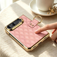 VIETAO Diamond Pattern Metal Ring PU Leather...
