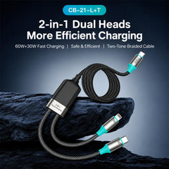TOTU CB-21-L+T 1.2m 2-in-1 Type-C to 8 Pin +...