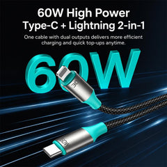 TOTU CB-21-L+T 1.2m 2-in-1 Type-C to 8 Pin +...