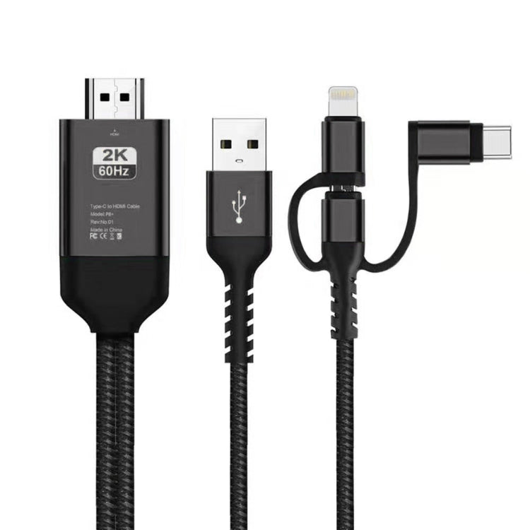 Cable Micro USB 3 en 1 + USB-C / Tipo-C + 8 pines a HDMI HDTV