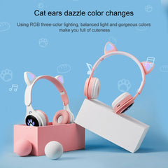Auriculares Bluetooth luminosos coloridos con orejas de gato B30