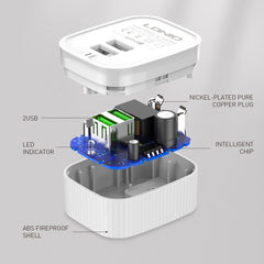 LDNIO A201 2.4A Doble cabezal de carga USB C...