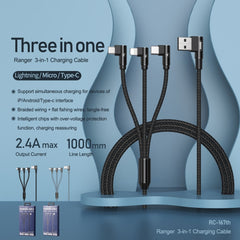 REMAX RC-167th 1m 3 en 1 2.4A USB a 8 pines + USB-C / Type-C + Cable serie Micro USB Range