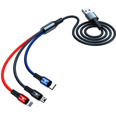 Cable de datos USB 3 en 1 a 8 pines + USB-C / Tipo-C + Micro USB
