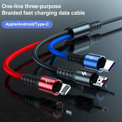 Cable de datos USB 3 en 1 a 8 pines + USB-C / Tipo-C + Micro USB