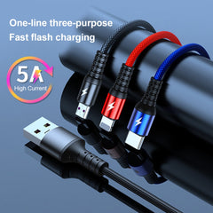 Cable de datos USB 3 en 1 a 8 pines + USB-C / Tipo-C + Micro USB