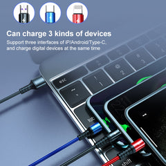 Cable de datos USB 3 en 1 a 8 pines + USB-C / Tipo-C + Micro USB