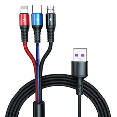 Cable de datos USB 3 en 1 a 8 pines + USB-C / Tipo-C + Micro USB