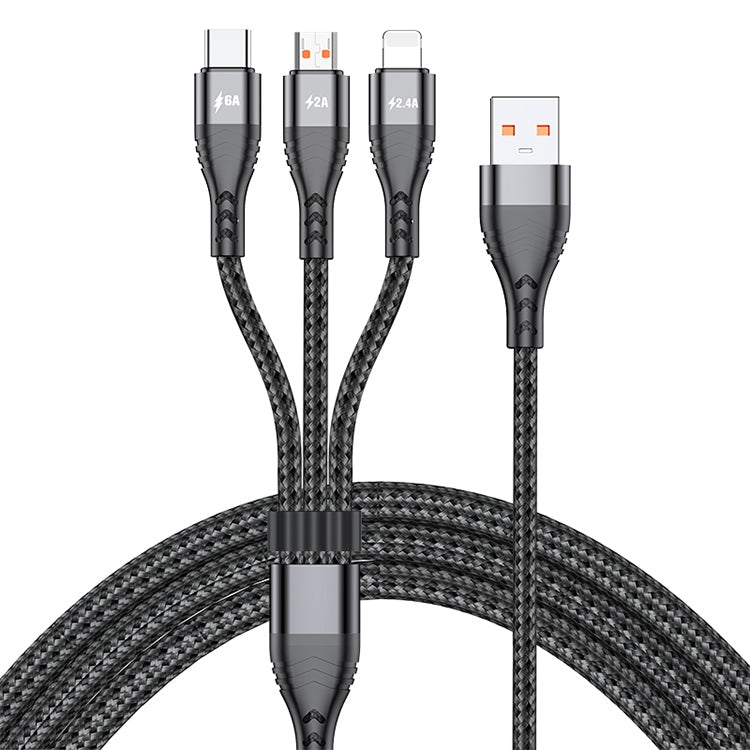 ADC-138 1,2 m 66 W 3 en 1 USB a 8 pines + Micro USB + Cable de carga rápida USB-C / Type-C