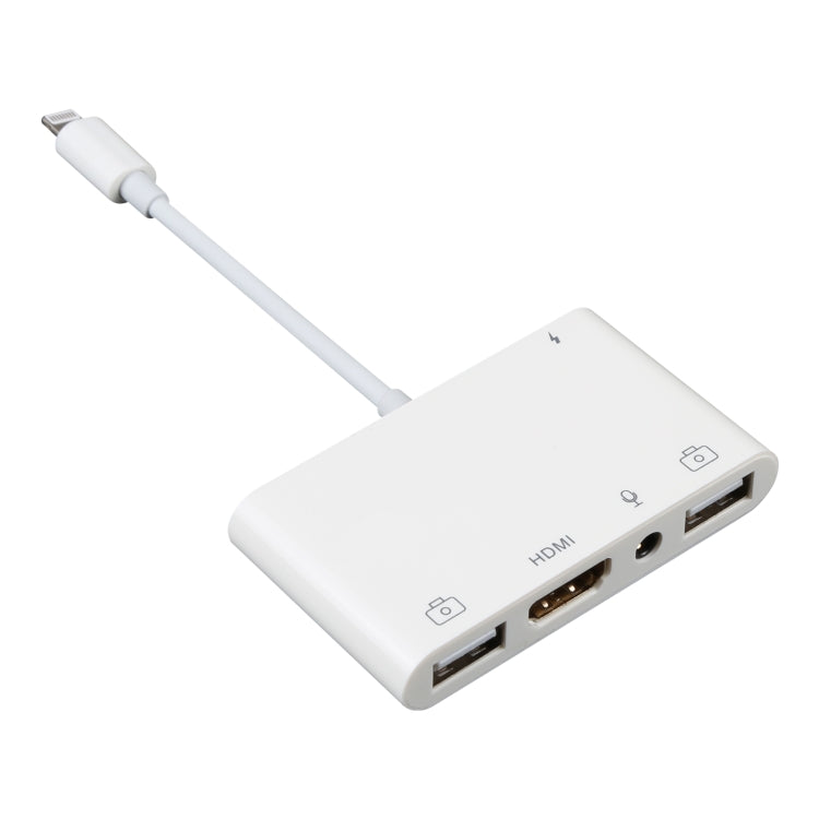 Adaptador 4 en 1 de 8 pines a USB dual + AUX de 3,5 mm + HDMI OTG