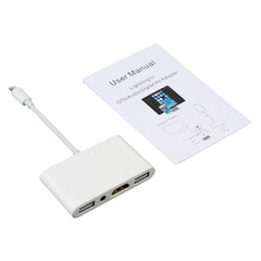 Adaptador 4 en 1 de 8 pines a USB dual + AUX de 3,5 mm + HDMI OTG