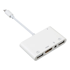 Adaptador 4 en 1 de 8 pines a USB dual + AUX de 3,5 mm + HDMI OTG