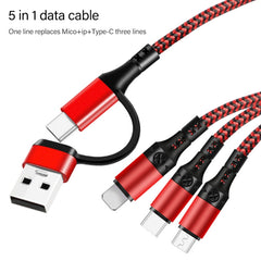 Cable de datos de carga rápida trenzado bicolor 5 en 1 3A 1,2 m